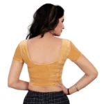 Generic Women's Velvet Solid Non Padded Readymade Blouse (Beige, Size: Free Size) - Image 3