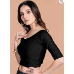 Generic Women's Cotton Lycra Blend Solid Non Padded Readymade Blouse (Black, Size: Free Size) - Image 2
