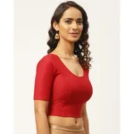 Generic Women's Cotton Lycra Blend Solid Non Padded Readymade Blouse (Red, Size: Free Size) - Image 3