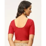 Generic Women's Cotton Lycra Blend Solid Non Padded Readymade Blouse (Red, Size: Free Size) - Image 4