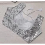 Generic Women's Cotton Silk Embellished Padded Cup Readymade Blouse (Silver, Size: Free Size) - Image 2