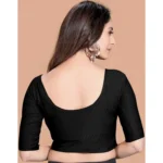 Generic Women's Cotton Lycra Blend Solid Non Padded Readymade Blouse (Black, Size: Free Size) - Image 3