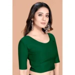 Generic Women's Cotton Lycra Blend Solid Non Padded Readymade Blouse (Dark Green, Size: Free Size) - Image 3
