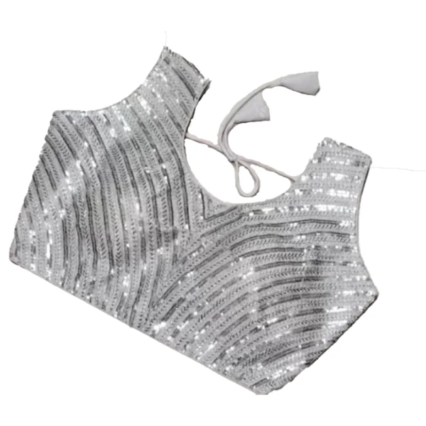 Generic Women's Cotton Silk Embellished Padded Cup Readymade Blouse (Silver, Size: Free Size)
