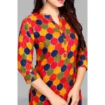 Generic Women's Casual 3/4 Sleeve Tussar Silk Printed Kurti (Pink) - Image 2