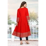 Generic Women's Casual 3/4 Sleeve Viscose Rayon Foil Printed Kurti (Red) - Image 5