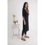 Generic Women's Casual 3/4 Sleeve Viscose Rayon Printed Kurti (Black) - Image 3