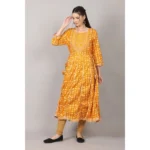 Generic Women's Casual 3/4 Sleeve Cotton Blend Printed Kurti (Yellow) - Image 3