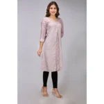 Generic Women's Casual 3/4 Sleeve Viscose Rayon Printed Kurti (Grey) - Image 3