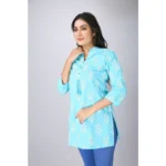 Generic Women's Casual 3/4 Sleeve Cotton Blend Printed Kurti (Light Blue) - Image 3