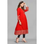 Generic Women's Casual 3/4 Sleeve Viscose Rayon Foil Printed Kurti (Red) - Image 3