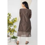 Generic Women's Casual 3/4 Sleeve Chanderi Printed Kurti (Brown) - Image 5