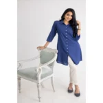 Generic Women's Casual 3/4 Sleeve Viscose Rayon Solid Kurti (Light Blue) - Image 3