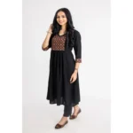Generic Women's Casual 3/4 Sleeve Viscose Rayon Printed Kurti (Black) - Image 3