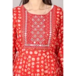 Generic Women's Casual 3/4 Sleeve Cotton Blend Printed Kurti (Red) - Image 2