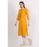 Generic Women's Casual 3/4 Sleeve Viscose Rayon Printed Kurti (Yellow) - Image 2