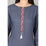Generic Women's Casual 3/4 Sleeve Viscose Rayon Printed Kurti (Grey) - Image 2