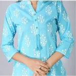 Generic Women's Casual 3/4 Sleeve Cotton Blend Printed Kurti (Light Blue) - Image 2