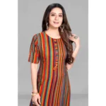 Generic Women's Casual 3/4 Sleeve Viscose Rayon Strip Kurti (Multicolor) - Image 2