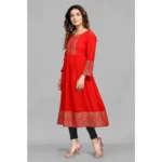 Generic Women's Casual 3/4 Sleeve Viscose Rayon Foil Printed Kurti (Red) - Image 2