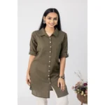 Generic Women's Casual 3/4 Sleeve Viscose Rayon Solid Kurti (Dark Green) - Image 2