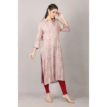 Generic Women's Casual 3/4 Sleeve Viscose Rayon Printed Kurti (Pink) - Image 3