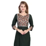 Generic Women's Casual 3/4 Sleeve Viscose Rayon Printed Kurti (Dark Green) - Image 2