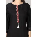 Generic Women's Casual 3/4 Sleeve Viscose Rayon Printed Kurti (Black) - Image 2
