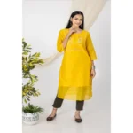 Generic Women's Casual 3/4 Sleeve Chanderi Printed Kurti (Yellow) - Image 5
