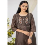 Generic Women's Casual 3/4 Sleeve Chanderi Printed Kurti (Brown) - Image 3