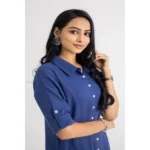 Generic Women's Casual 3/4 Sleeve Viscose Rayon Solid Kurti (Light Blue) - Image 2