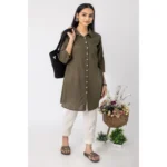 Generic Women's Casual 3/4 Sleeve Viscose Rayon Solid Kurti (Dark Green) - Image 3