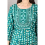 Generic Women's Casual 3/4 Sleeve Cotton Blend Printed Kurti (Light Blue) - Image 2
