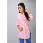 Generic Women's Casual 3/4 Sleeve Cotton Blend Printed Kurti (Pink) - Image 3