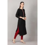 Generic Women's Casual 3/4 Sleeve Viscose Rayon Printed Kurti (Black) - Image 3