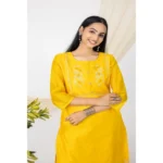 Generic Women's Casual 3/4 Sleeve Chanderi Printed Kurti (Yellow) - Image 3