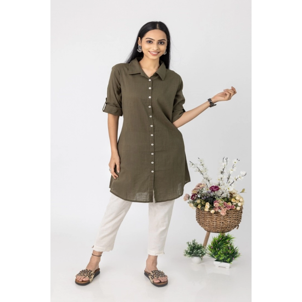 53484327900_8fb8831c16_o_d-1000x1000-1.webp Generic Women's Casual 3/4 Sleeve Viscose Rayon Solid Kurti (Dark Green) - Image 1
