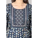 Generic Women's Casual 3/4 Sleeve Cotton Blend Printed Kurti (Dark Blue) - Image 2