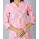 Generic Women's Casual 3/4 Sleeve Cotton Blend Printed Kurti (Pink) - Image 2
