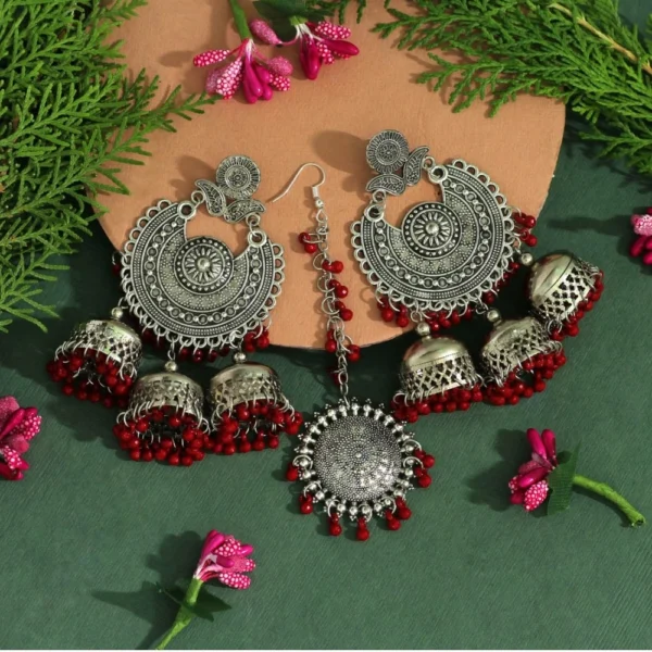 oxidised earrings tikka set