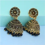 Gold Oxidised Jhumki Earrings