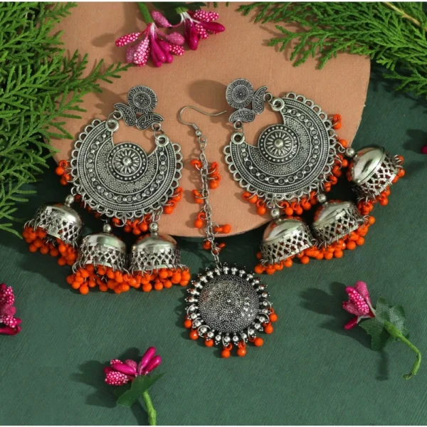 oxidised earrings tikka set