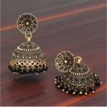 Gold Oxidised Jhumki Earrings