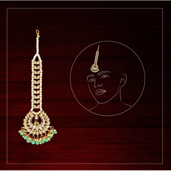 Generic Women's Green Color Imitation Pearl & Kundan Maang Tikka