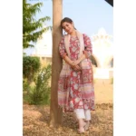 Red Cotton Floral Kurti Set - Angle 6