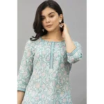 Generic Women's Casual 3/4th Sleeve Floral Print Cotton Blend Kurti (Sky Blue) - Image 3