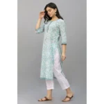 Generic Women's Casual 3/4th Sleeve Floral Print Cotton Blend Kurti (Sky Blue) - Image 5