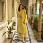 Mustard Cotton Kurti Set - Angle 2