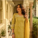 Mustard Cotton Kurti Set - Angle 3