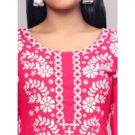 Generic Women's Casual 3/4th Sleeve Embroidered Georgette Kurti (Pink) - Image 2